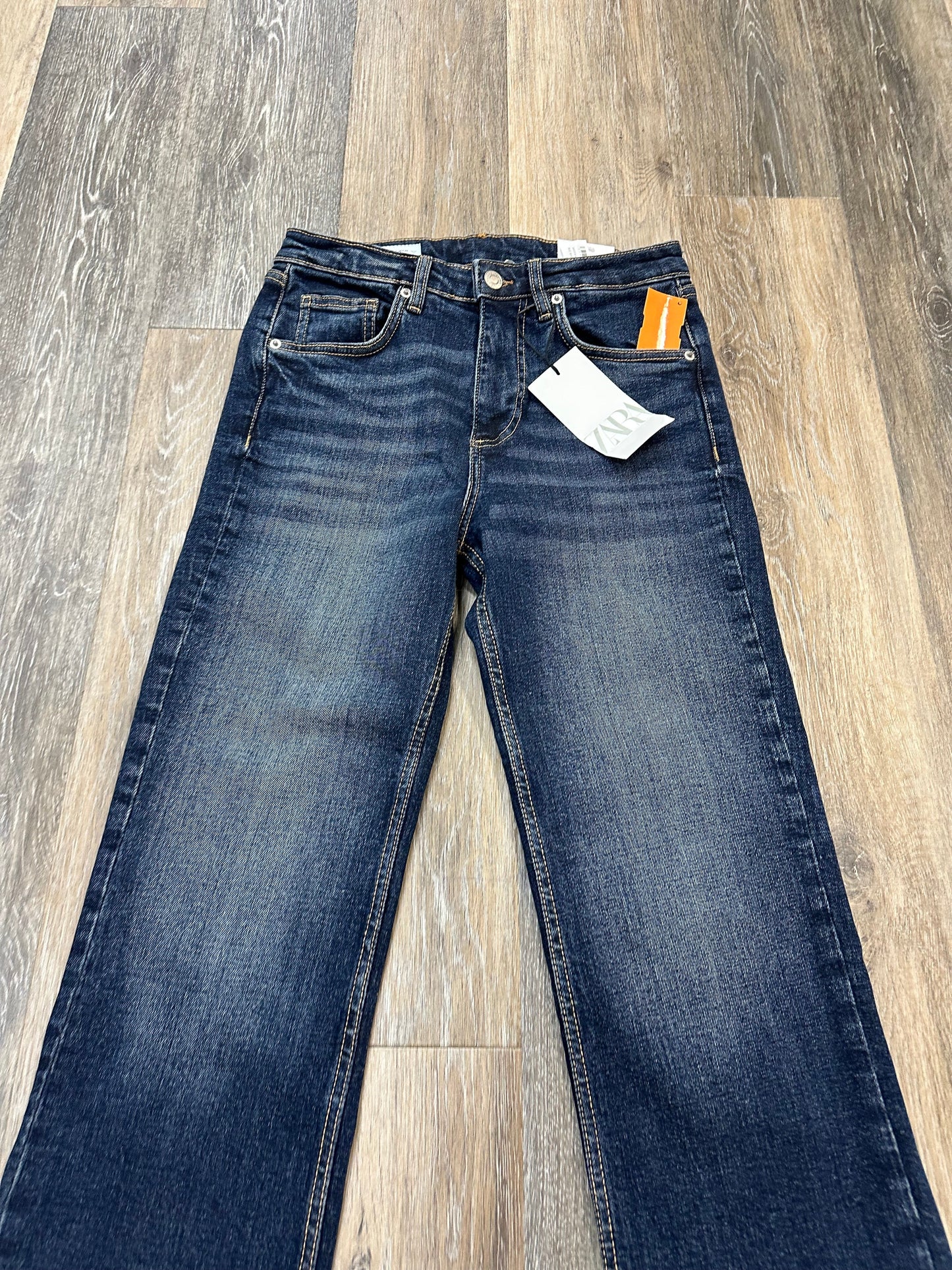 Jeans Straight By Zara In Blue Denim, Size: 4