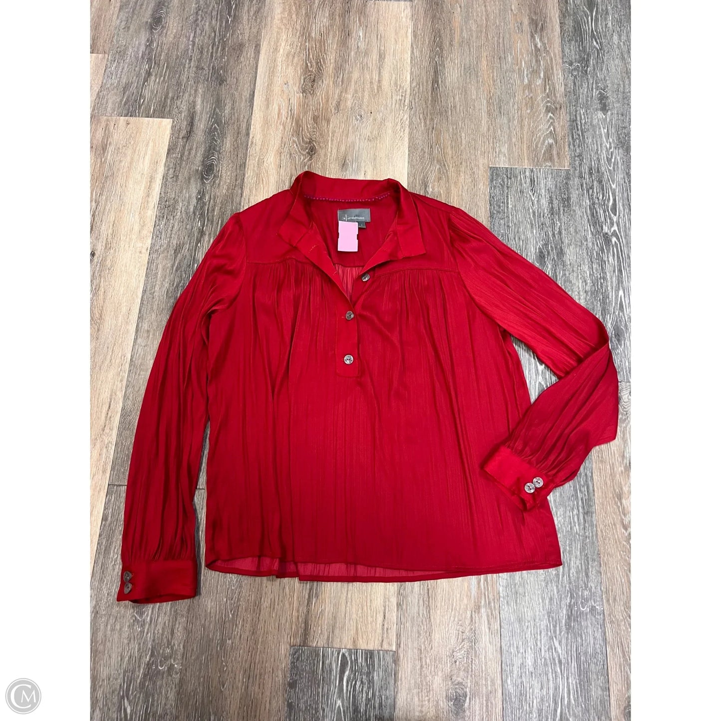 Blouse Long Sleeve By Anthropologie In Red, Size: L