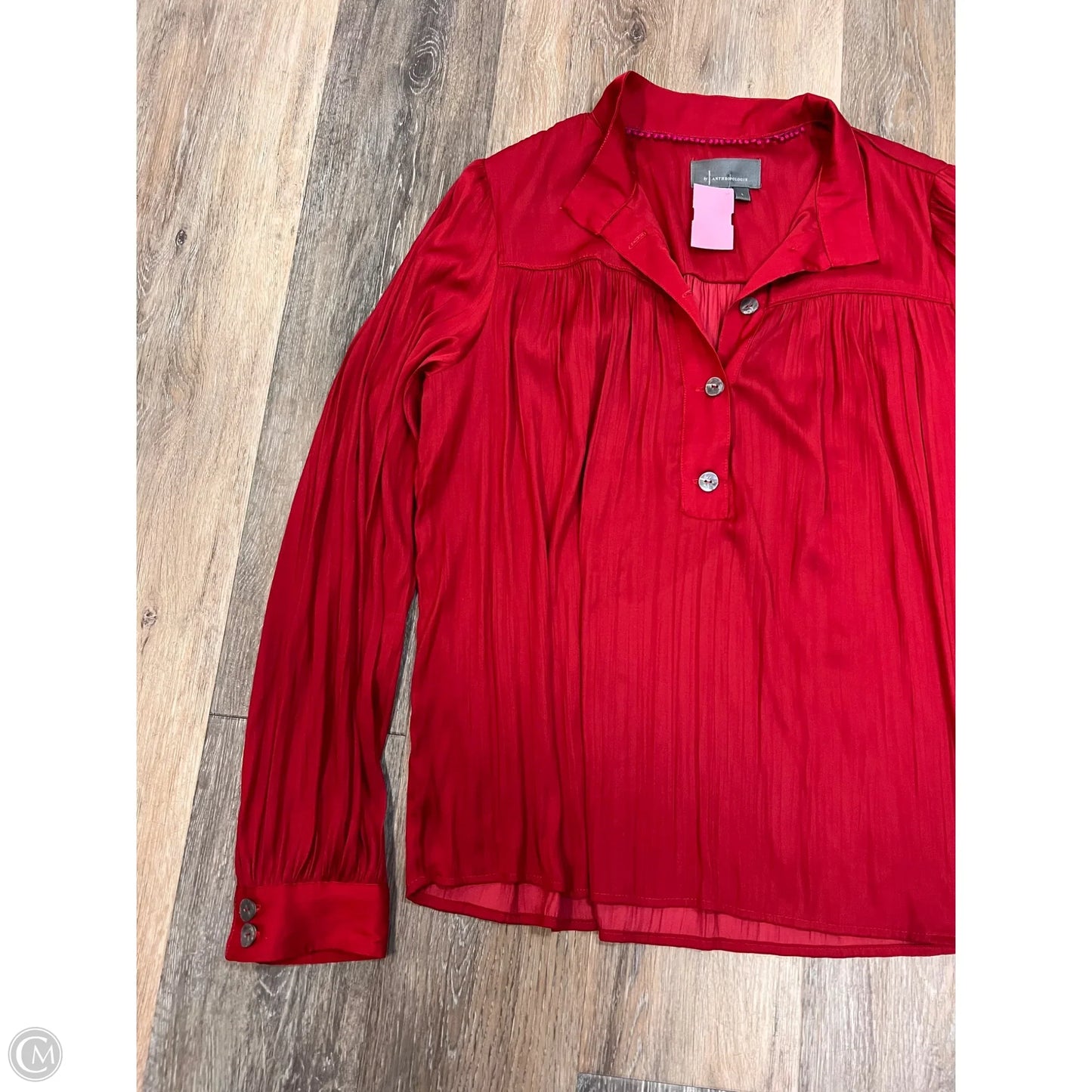 Blouse Long Sleeve By Anthropologie In Red, Size: L