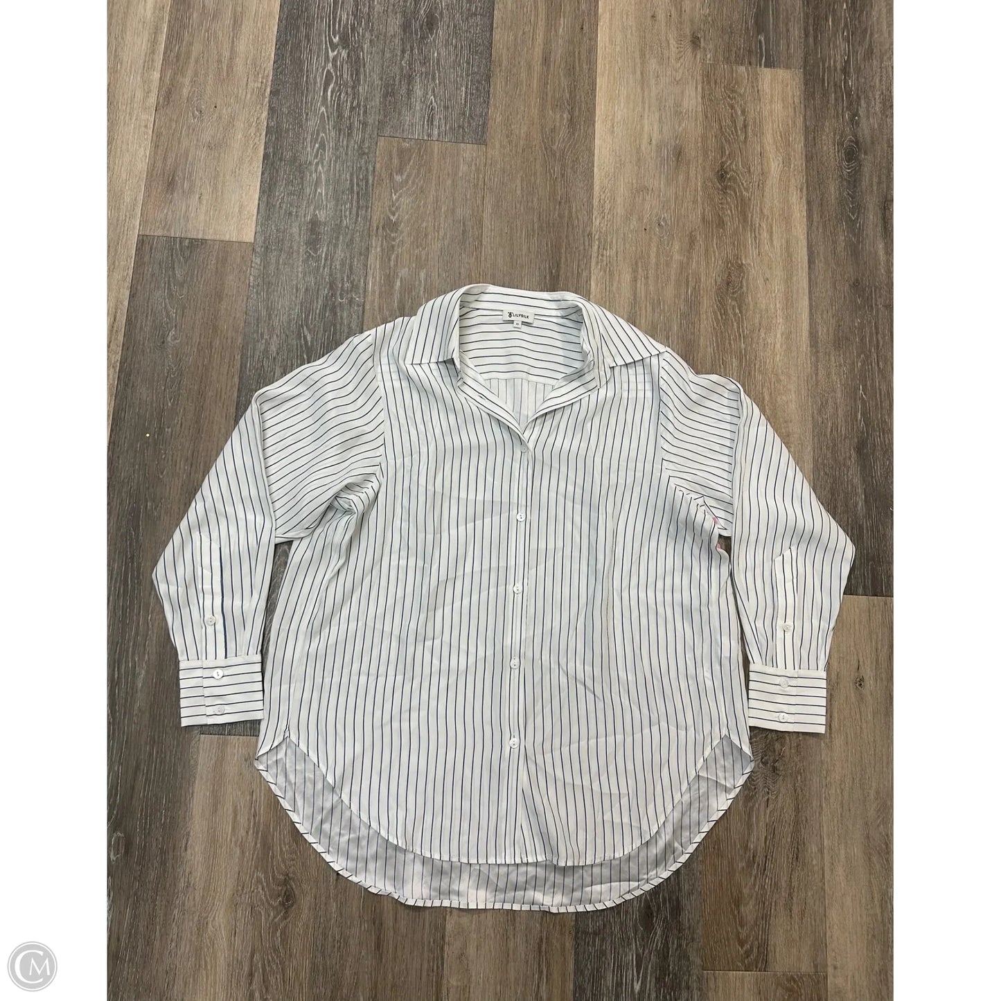 Blouse Long Sleeve By Lily Silk In Striped Pattern, Size: Xs