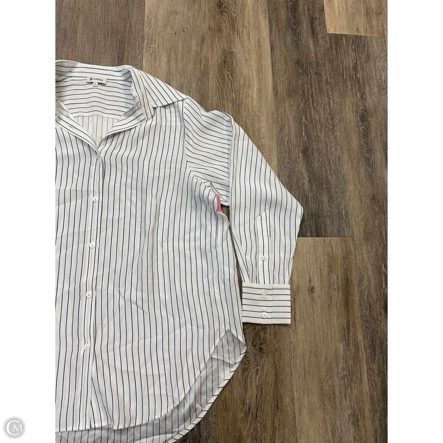 Blouse Long Sleeve By Lily Silk In Striped Pattern, Size: Xs