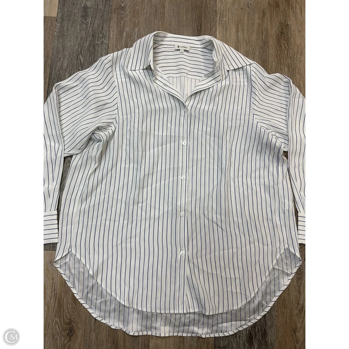 Blouse Long Sleeve By Lily Silk In Striped Pattern, Size: Xs