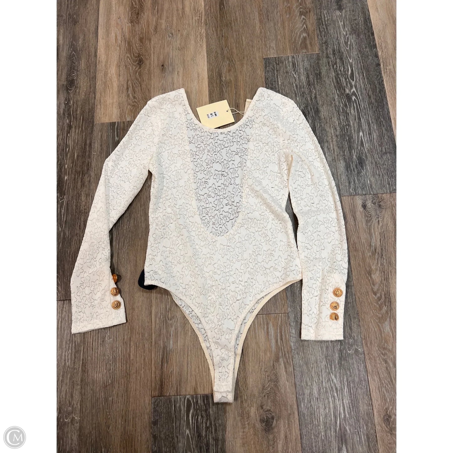 Bodysuit Long Sleeve By Easy Clothes In Cream, Size: M