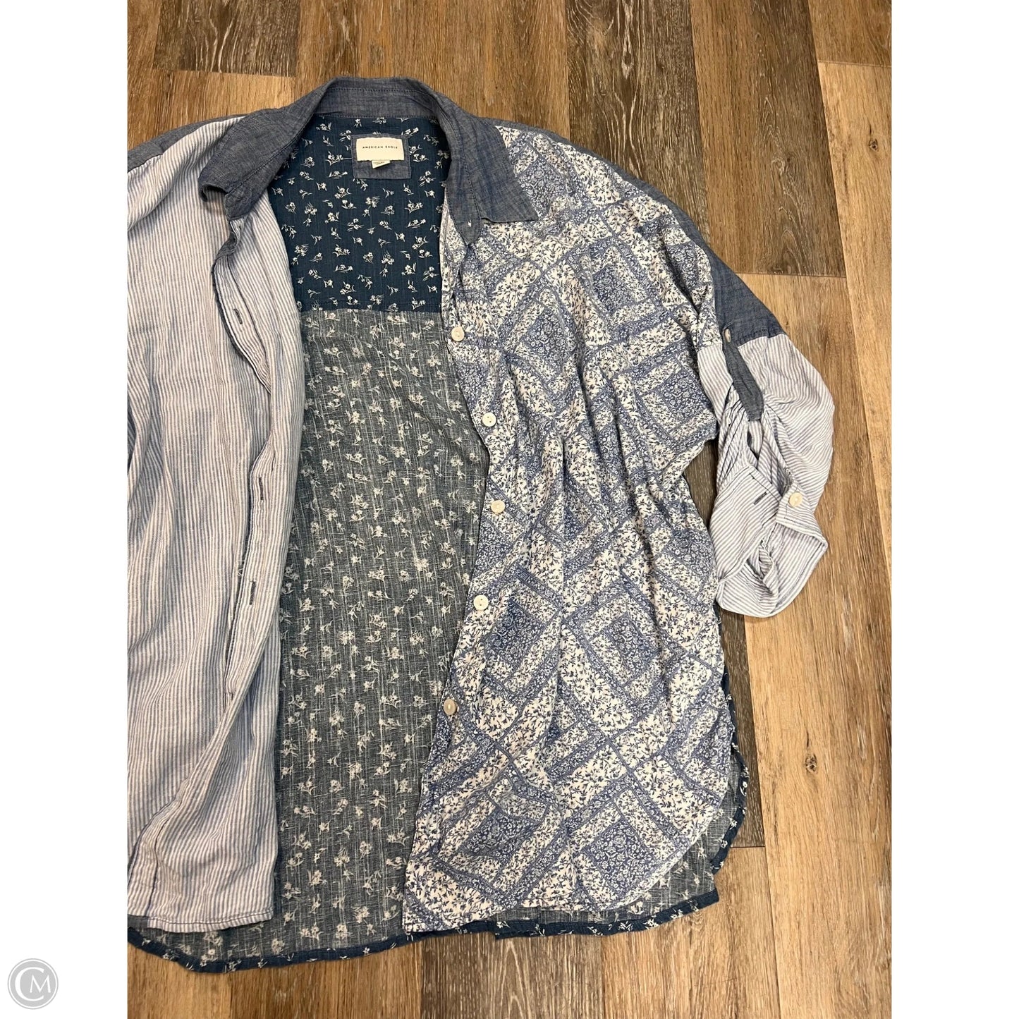 -Blouse Long Sleeve By American Eagle In Blue, Size: L