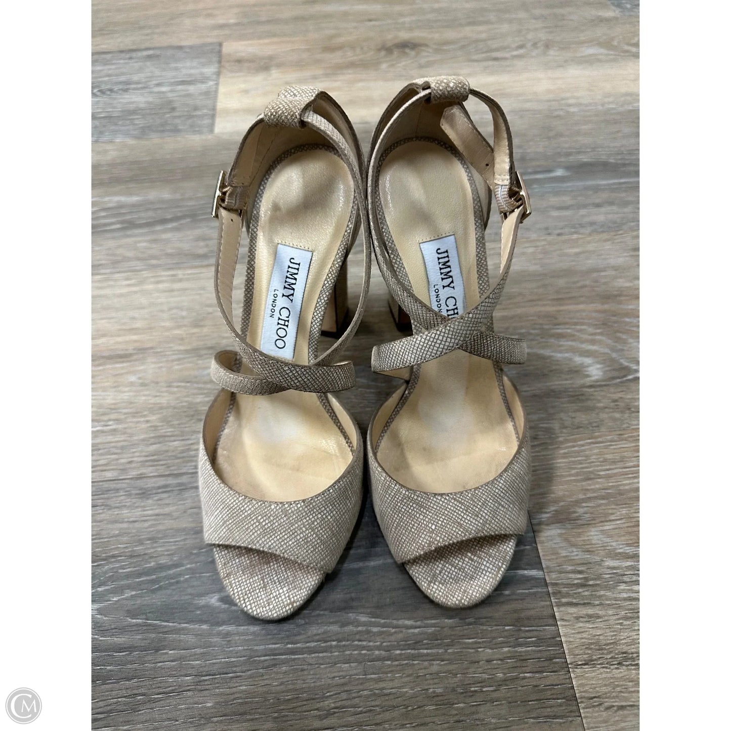 Sandals Luxury Designer By Jimmy Choo In Beige, Size: 7