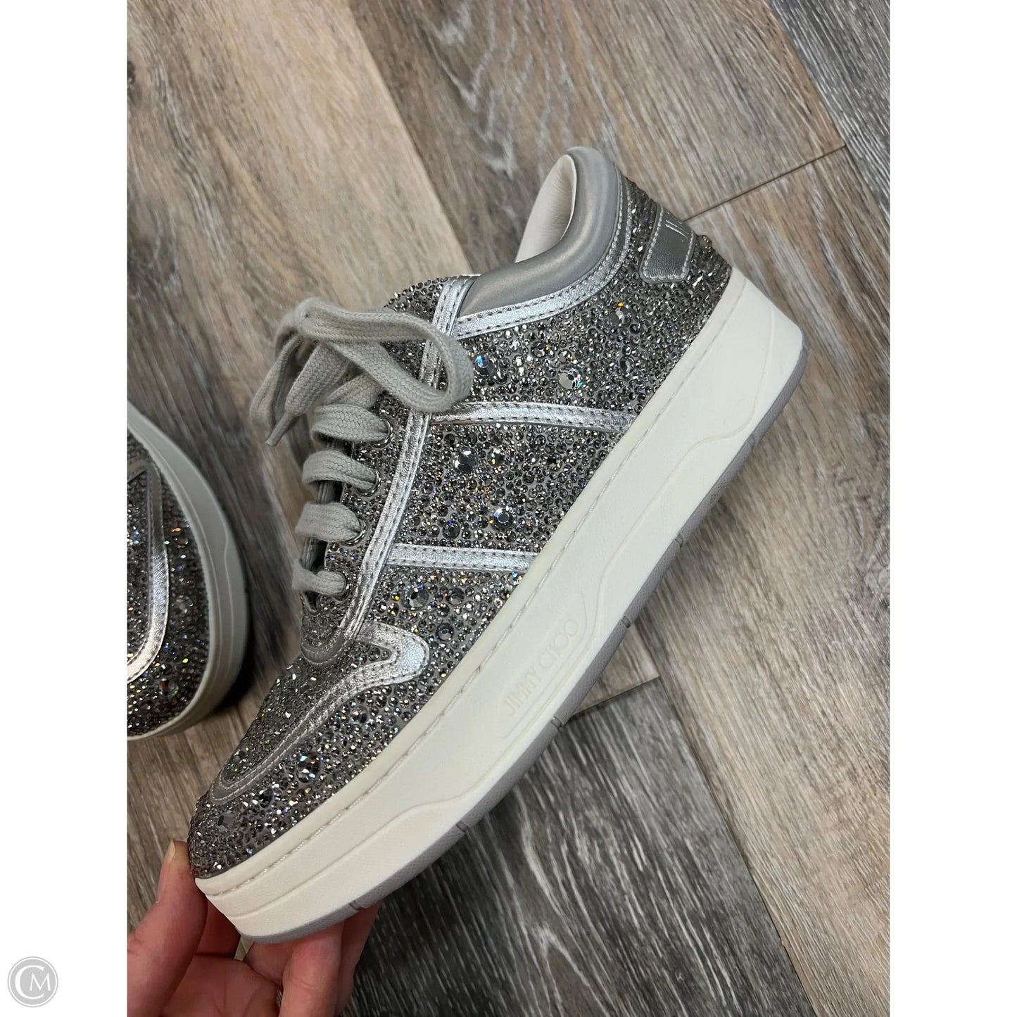 Shoes Luxury Designer By Jimmy Choo In Silver, Size: 6 (36)