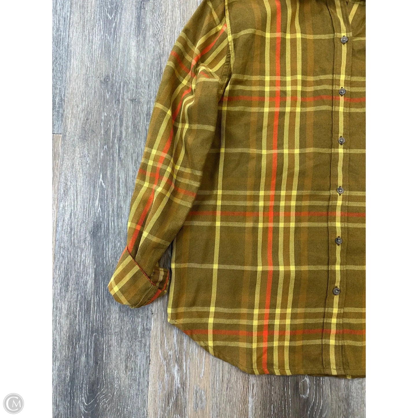 Blouse Long Sleeve By Prana In Plaid Pattern, Size: S