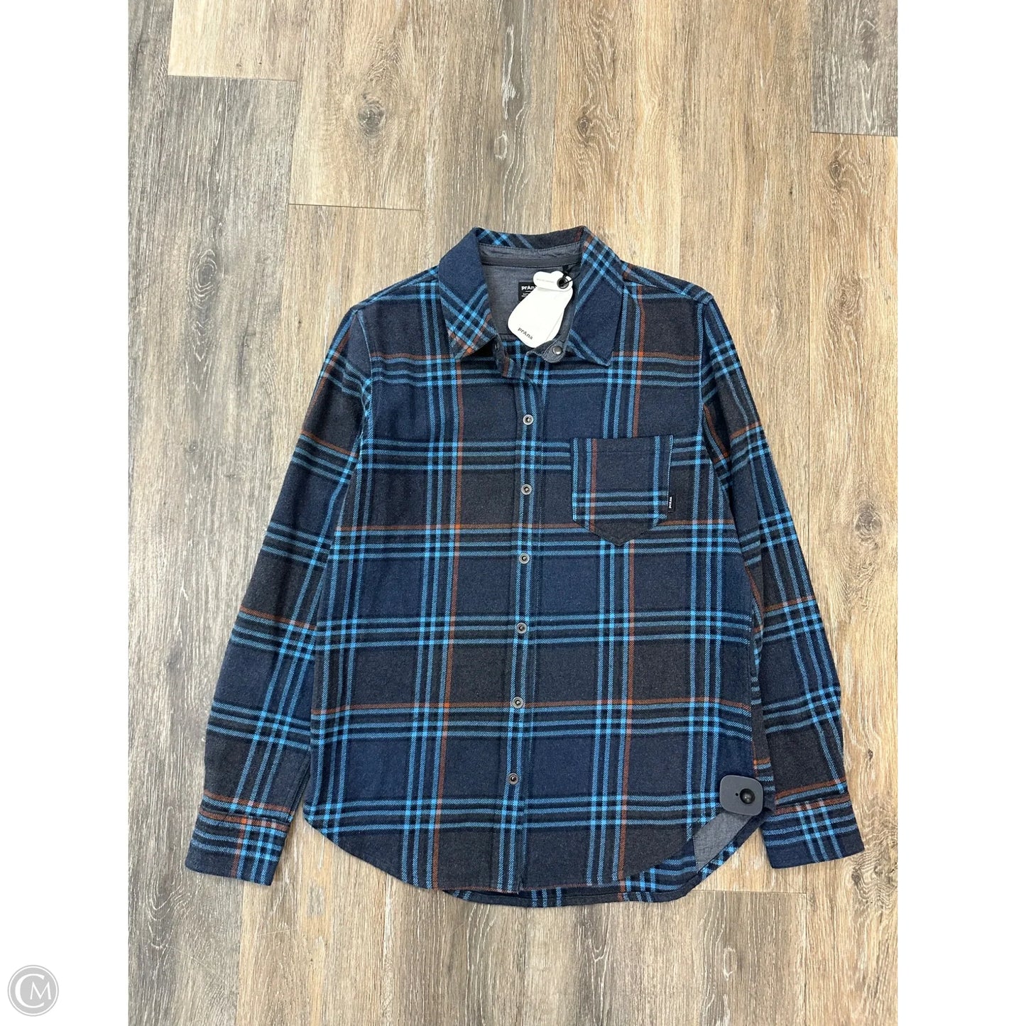 Blouse Long Sleeve By Prana In Plaid Pattern, Size: S