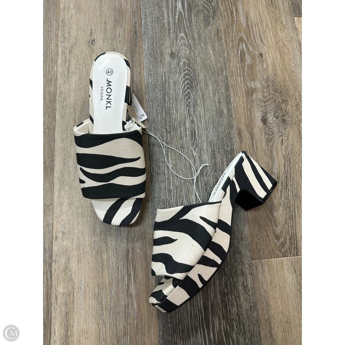 Sandals Heels Block By Monki In Black & White, Size: 9