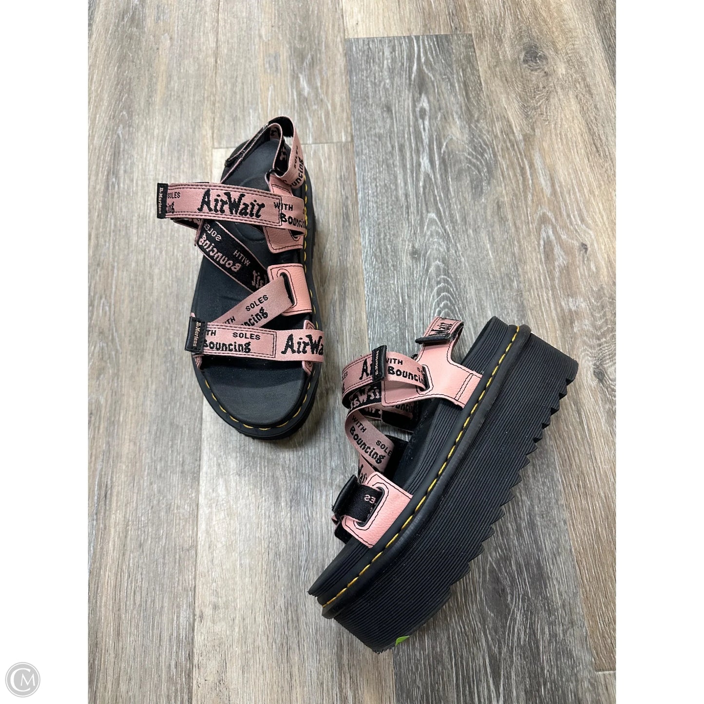 -Sandals Designer By Dr Martens In Black & Pink, Size: 8