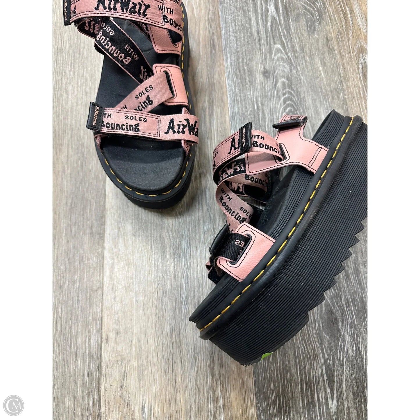 -Sandals Designer By Dr Martens In Black & Pink, Size: 8