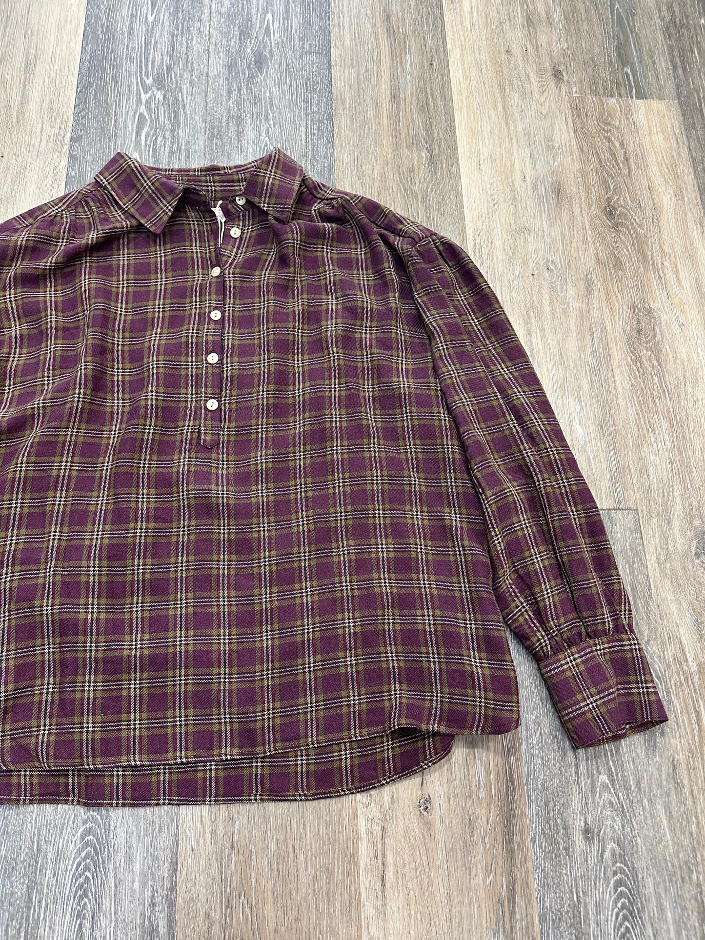 Plaid Pattern Blouse Long Sleeve Faherty, Size M