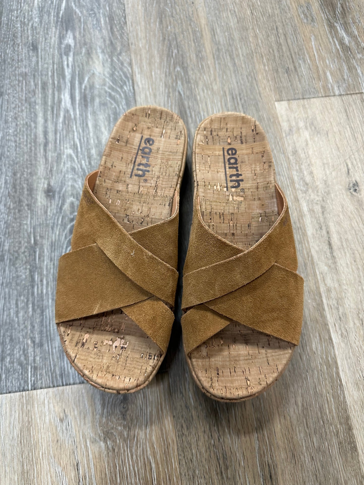 Tan Sandals Heels Platform Earth, Size 7.5