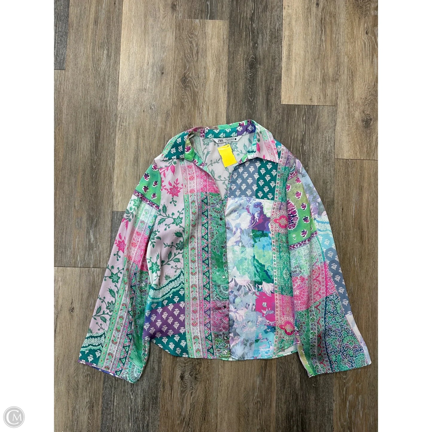 Blouse Long Sleeve By Zara In Multi-colored, Size: S