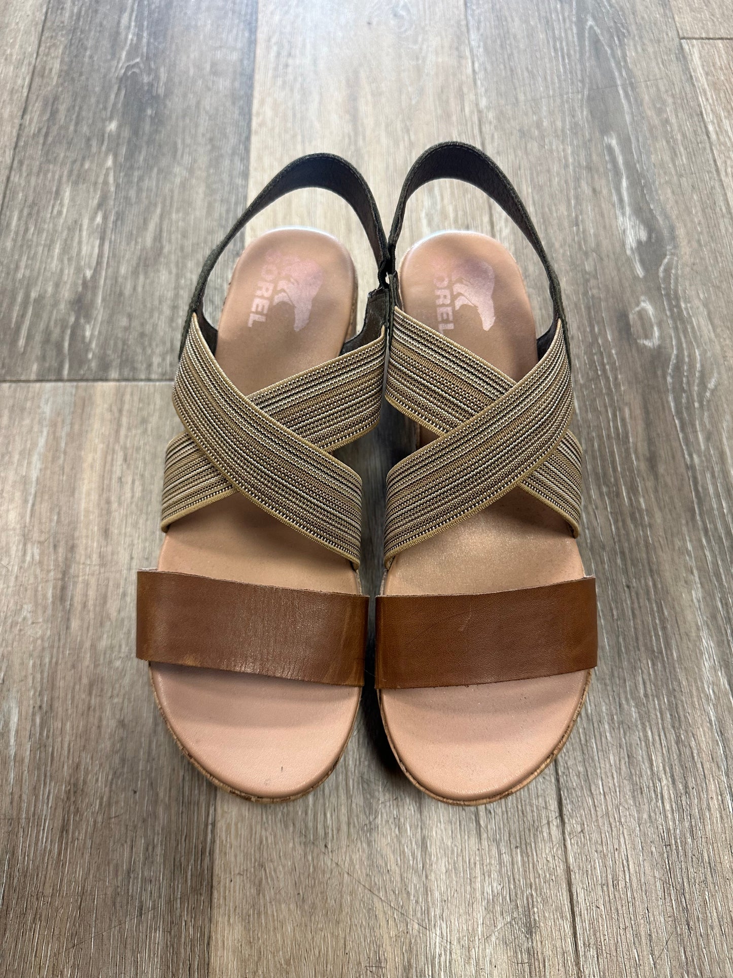Brown Sandals Heels Platform Sorel, Size 9