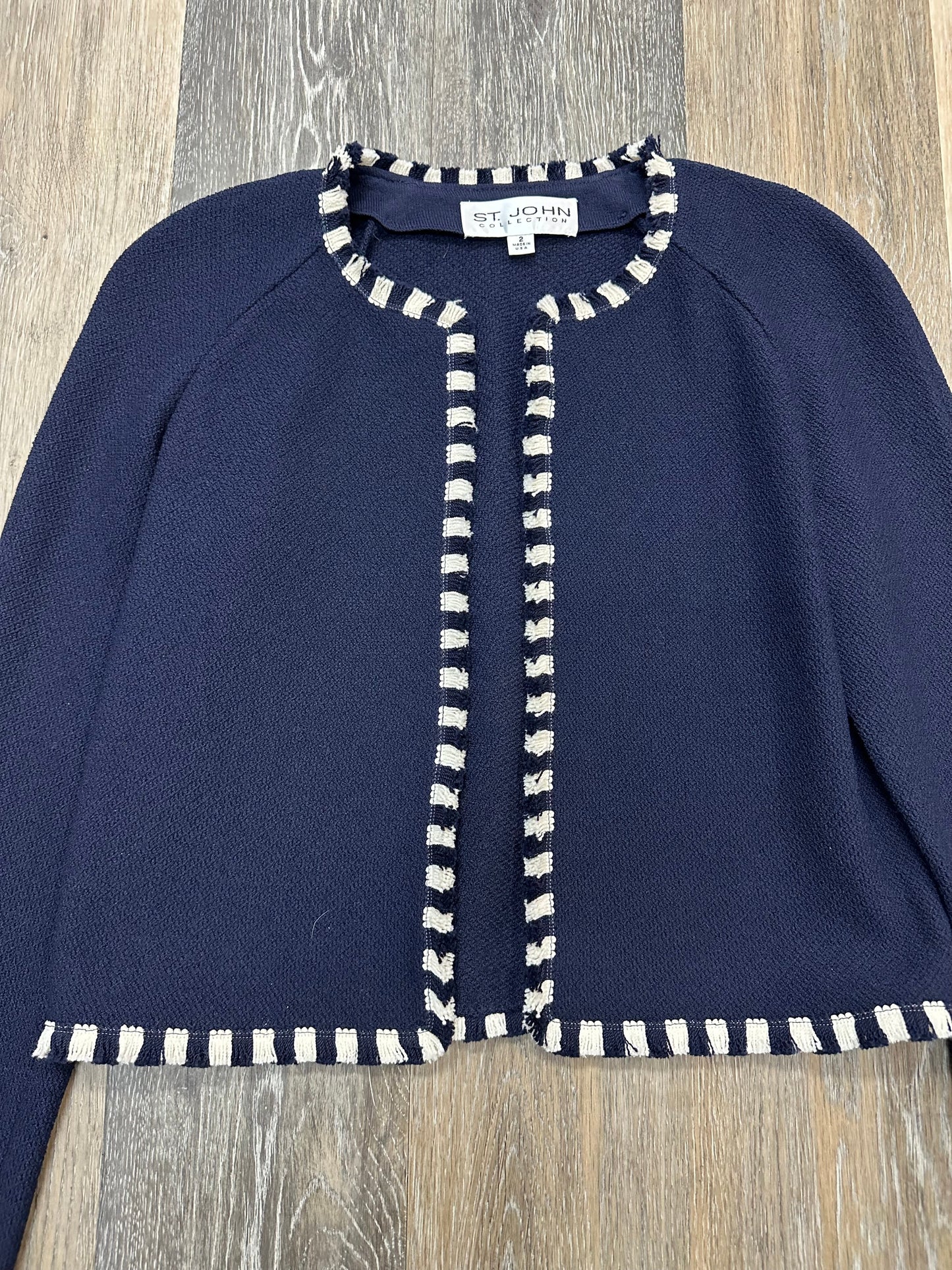 Sweater Cardigan Designer By St John Collection In Navy, Size: 2