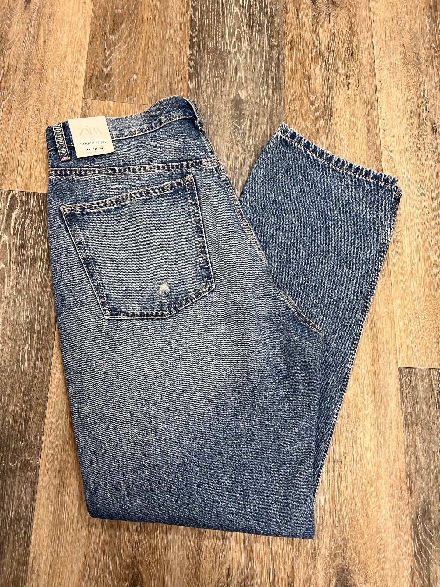 Jeans Straight By Zara In Blue Denim, Size: 12