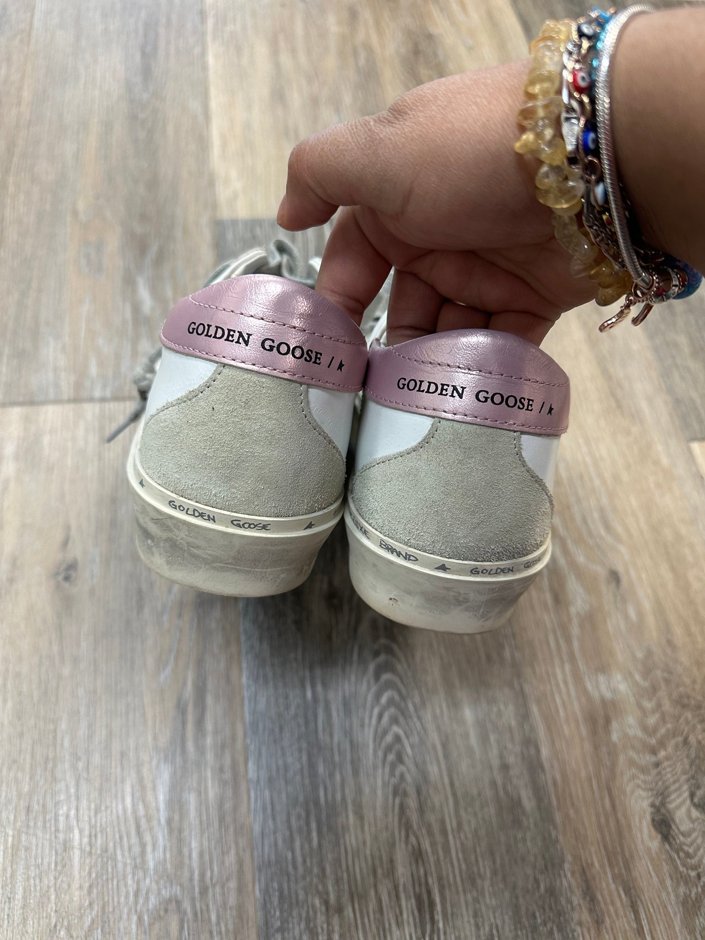 Shoes Luxury Designer By Golden Goose In Pink & White, Size: 7