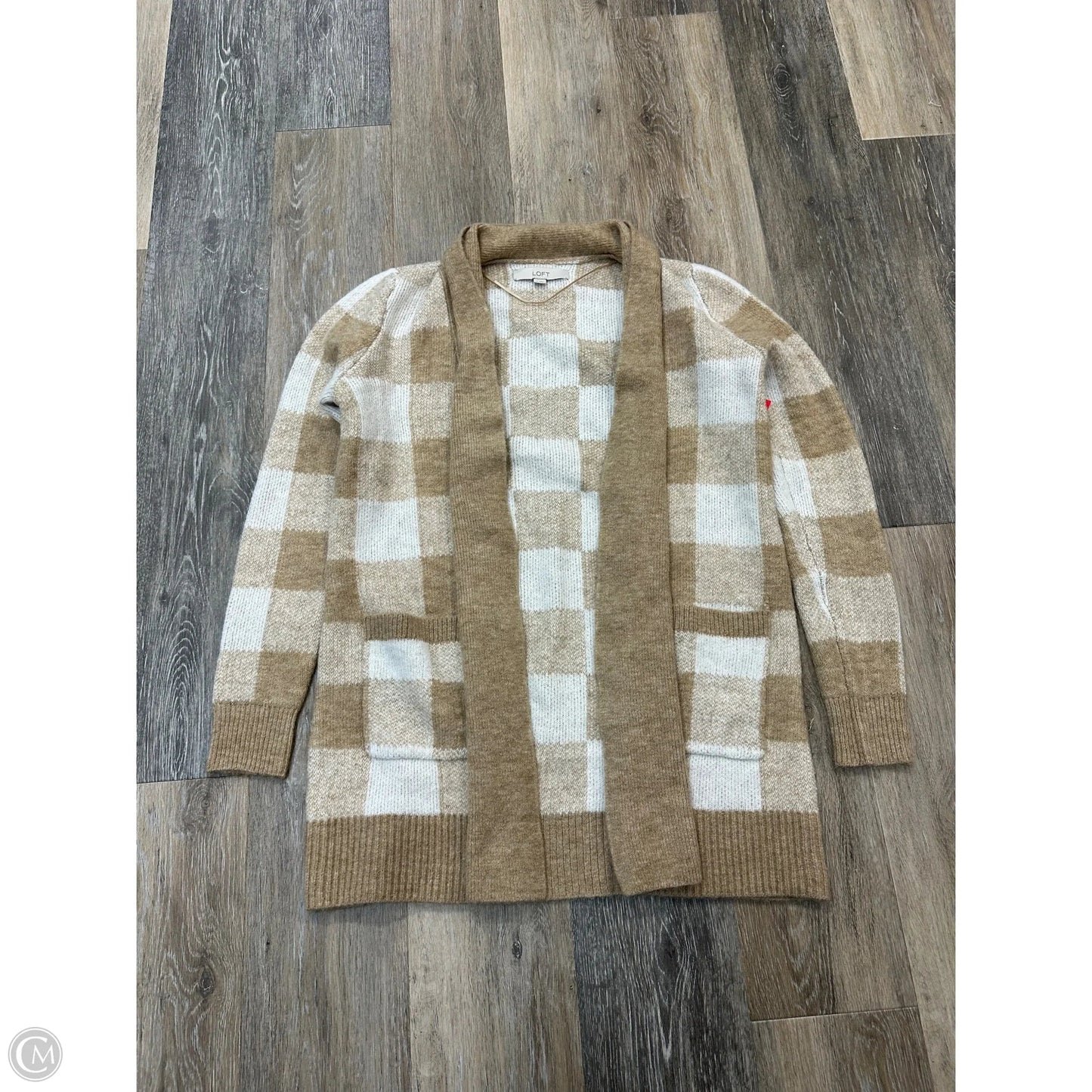 Sweater Cardigan By Loft In Tan & White, Size: Xs