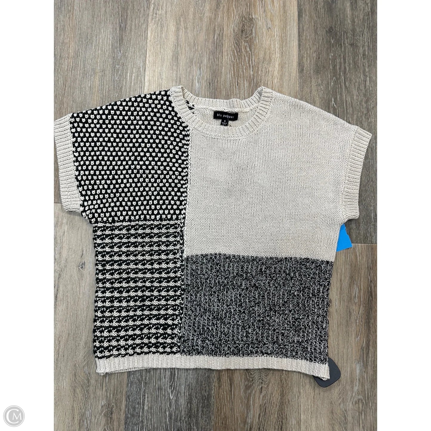 Sweater Short Sleeve By Blu Pepper In Black & Cream, Size: S