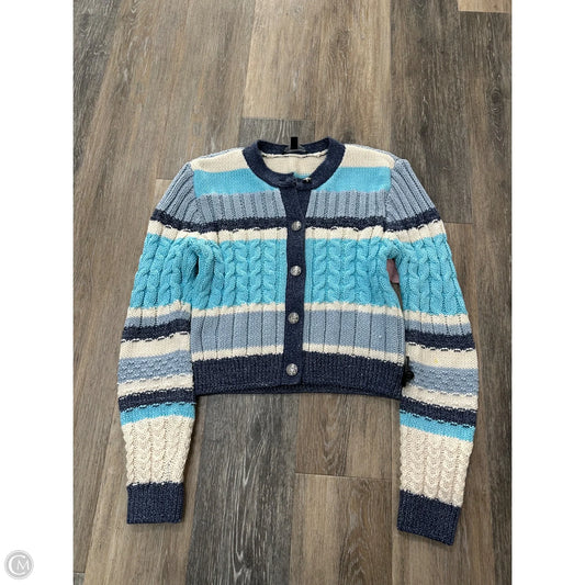 Sweater Cardigan By Steve Madden In Blue & Cream, Size: M