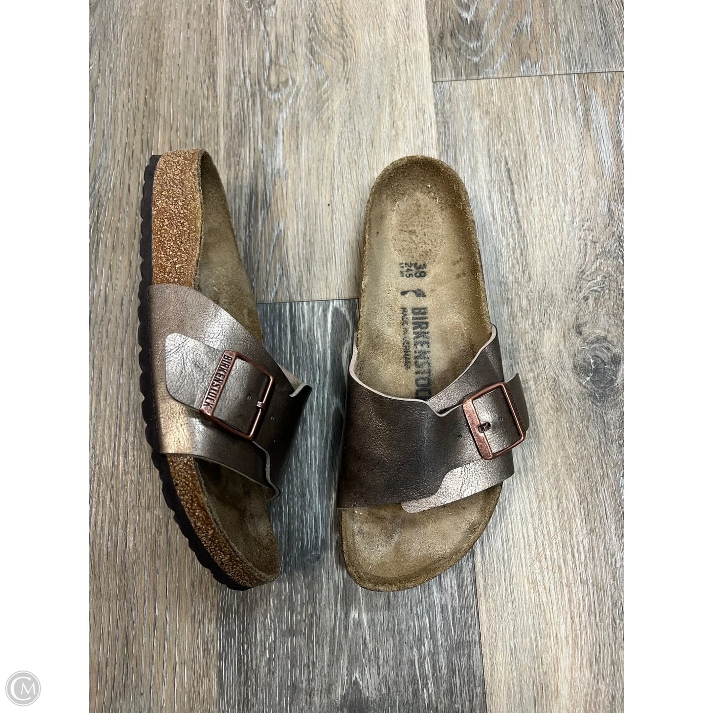 Sandals Flats By Birkenstock In Silver, Size: 7/38