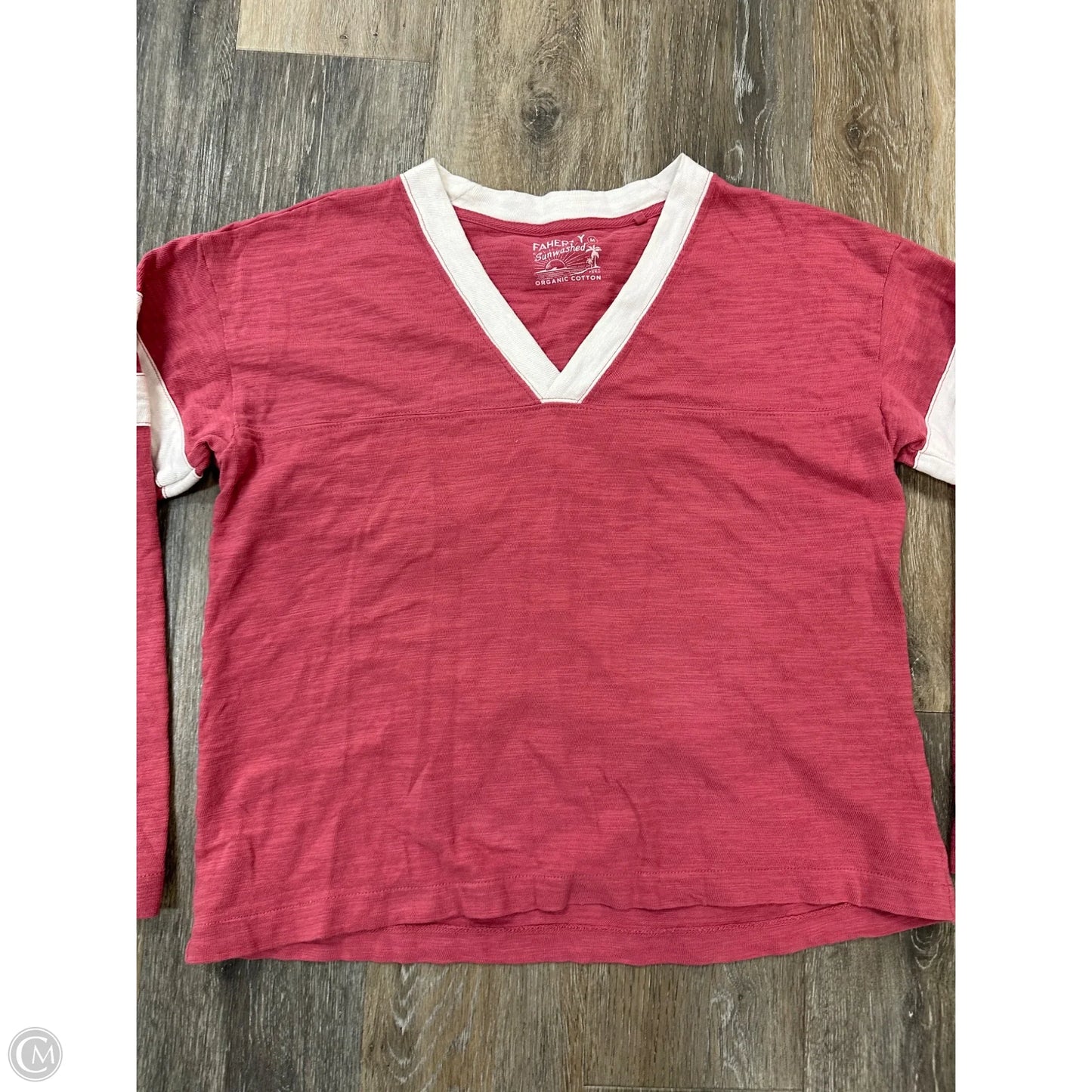 Top Long Sleeve By Faherty In Pink & White, Size: M