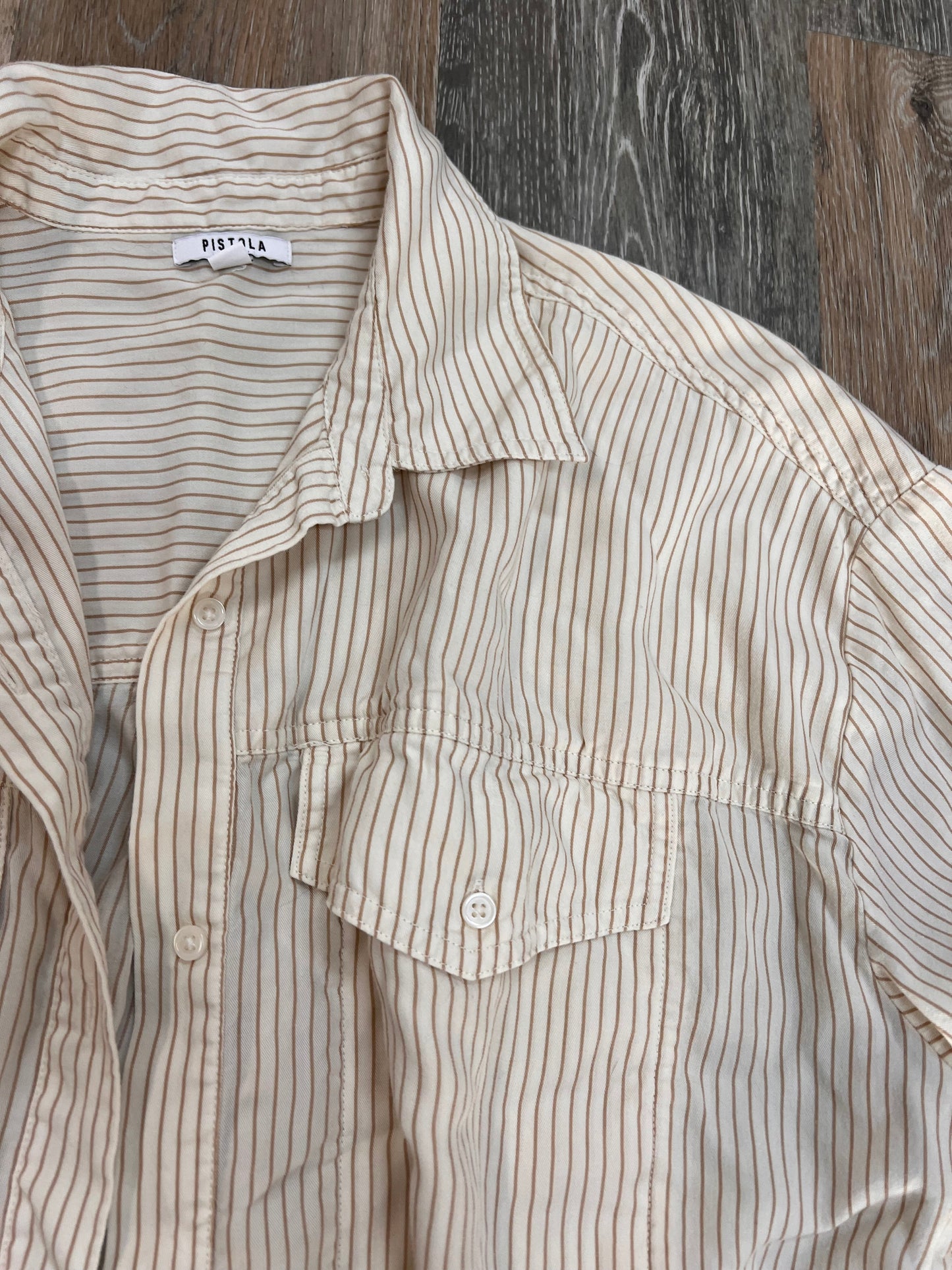 Blouse Long Sleeve By Pistola In Striped Pattern, Size: S