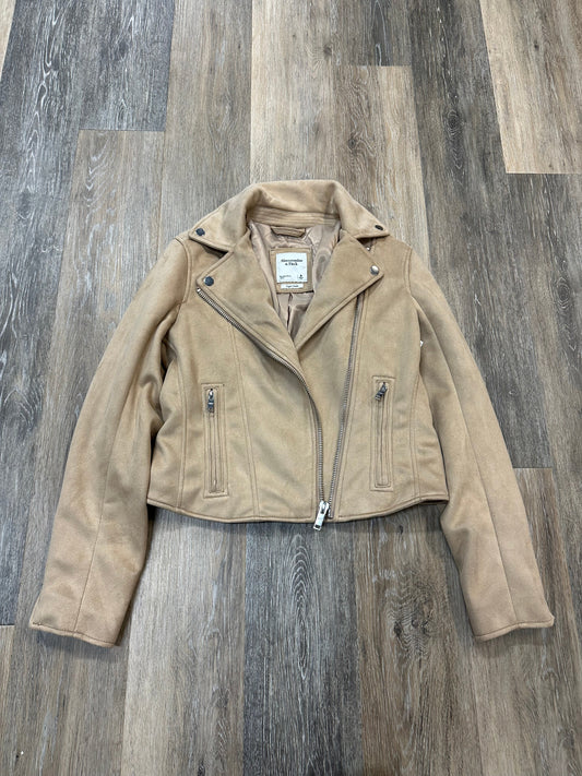 Jacket Moto By Abercrombie And Fitch In Tan, Size: M