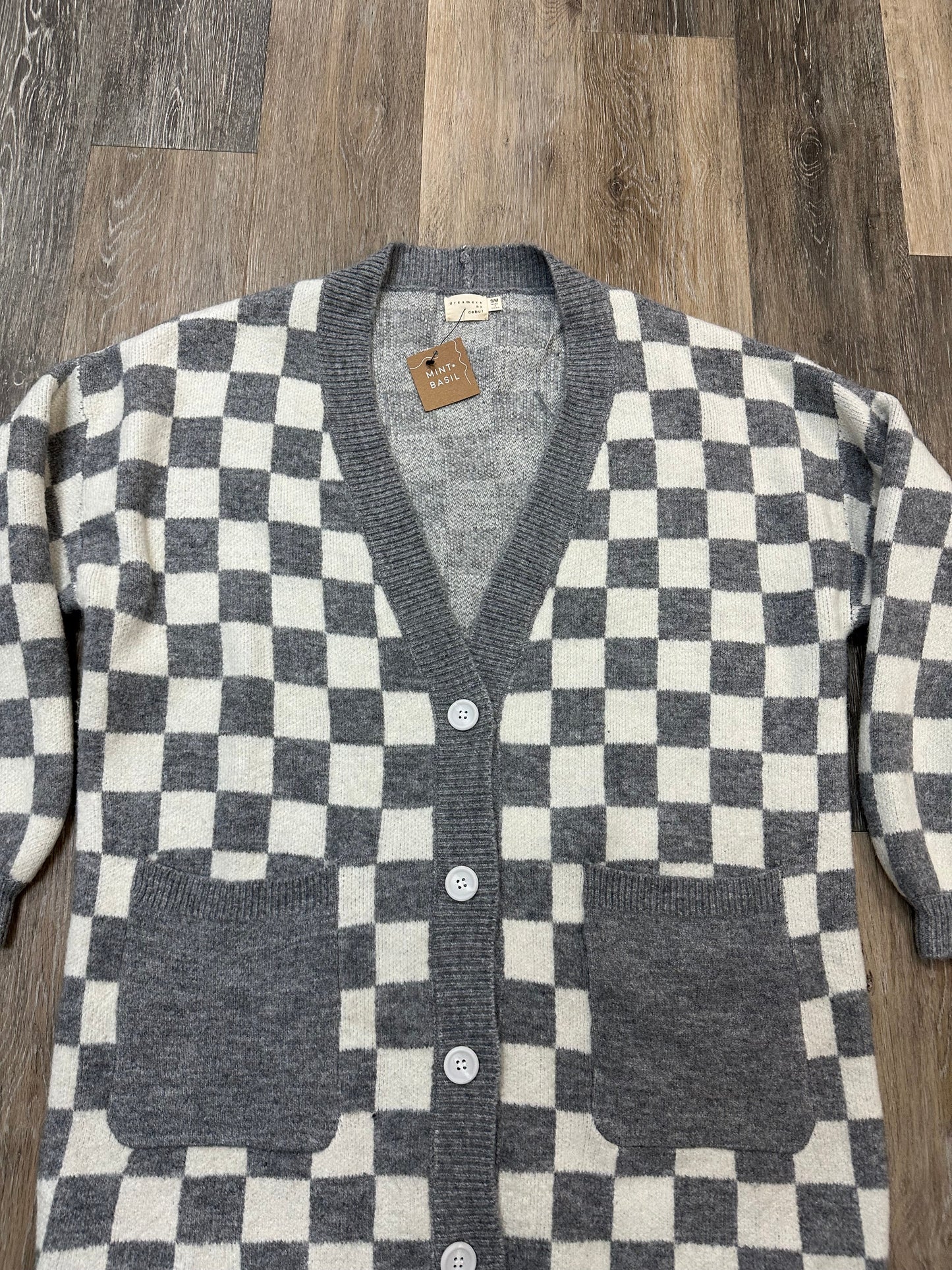 Sweater Cardigan By Dreamers In Grey, Size: S/M