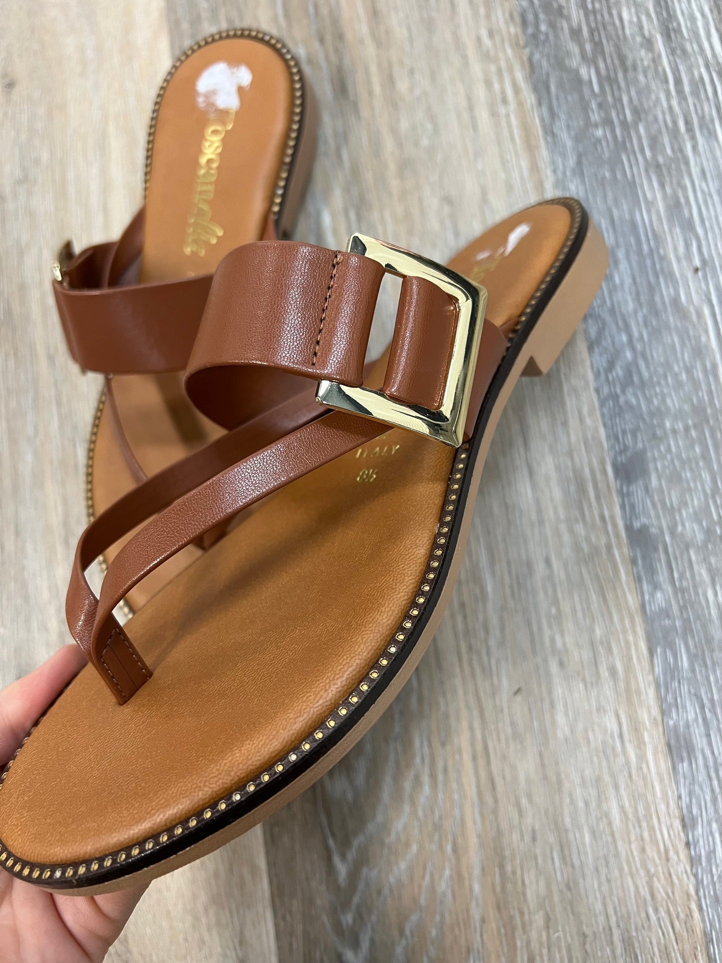 Brown Sandals Flip Flops Toscanella, Size 8.5