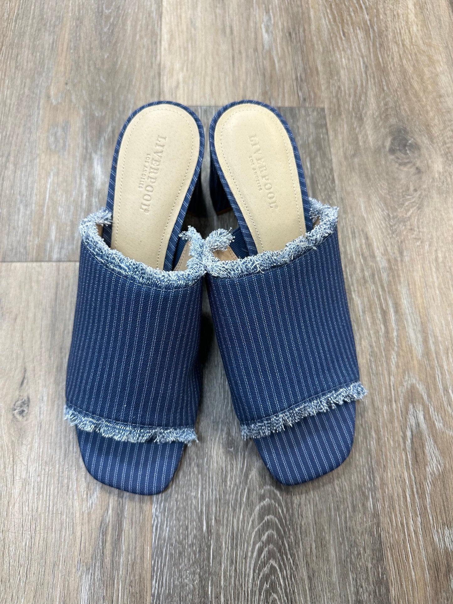 Sandals Heels Block By Liverpool In Blue Denim, Size: 10