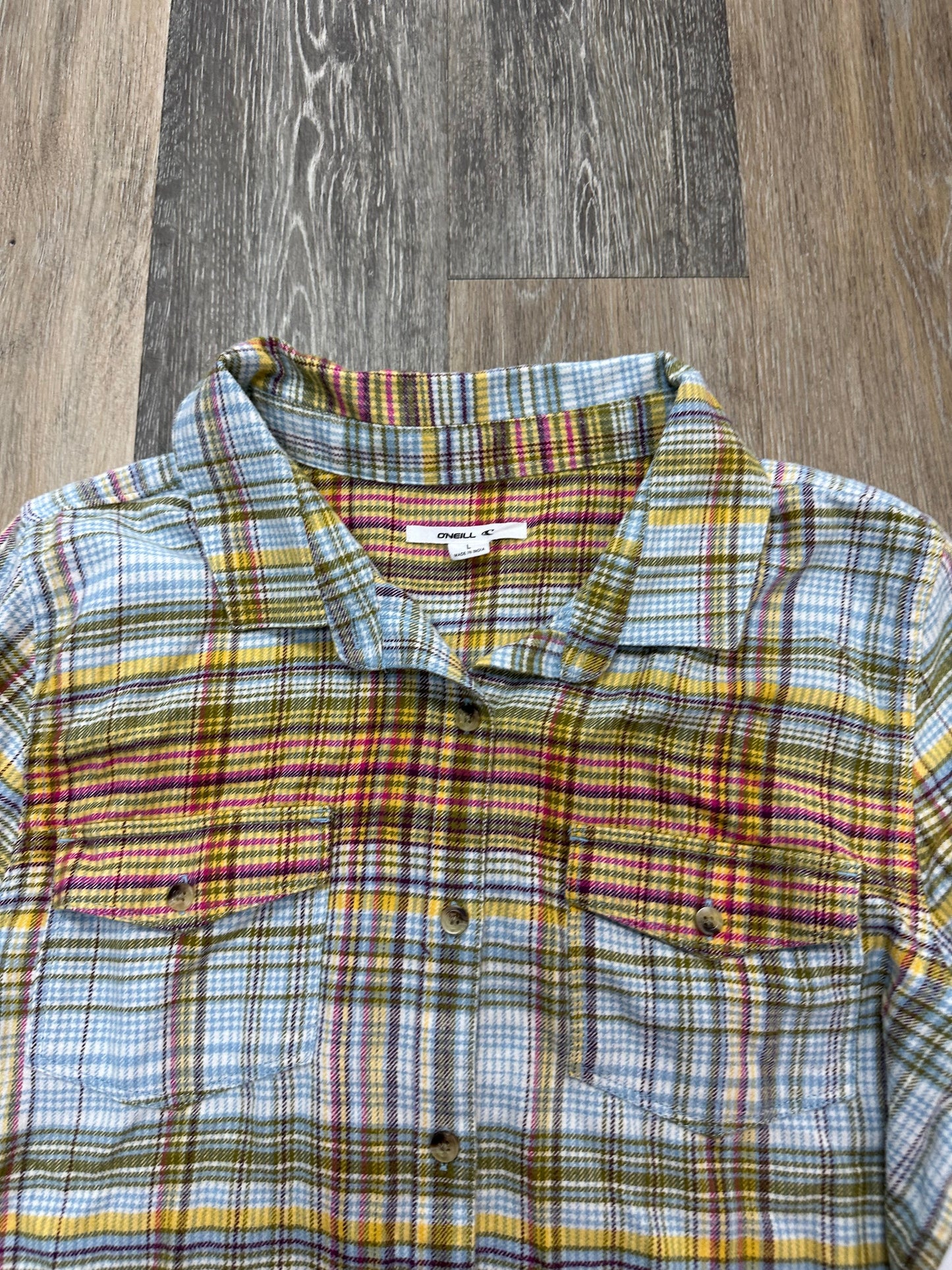 Blouse Long Sleeve By O’Neill In Plaid Pattern, Size: L