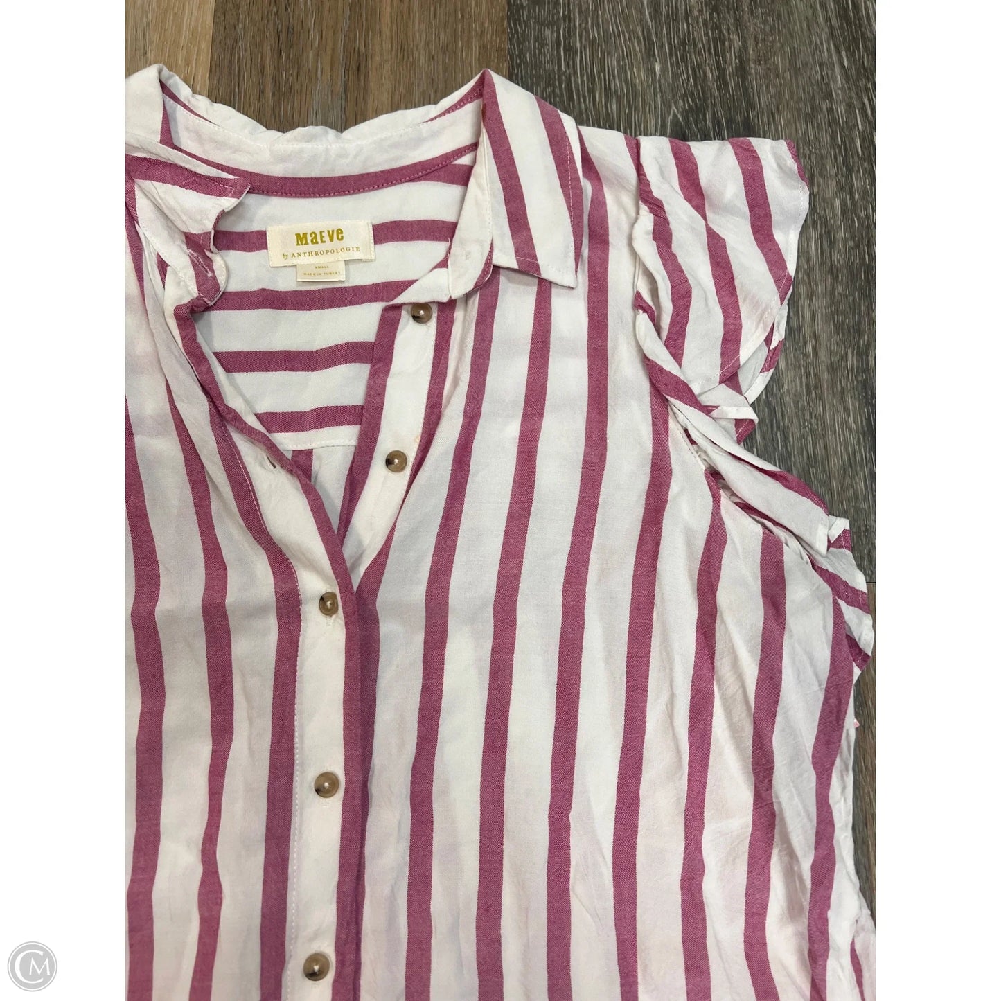 Blouse Short Sleeve By Maeve In Striped Pattern, Size: S