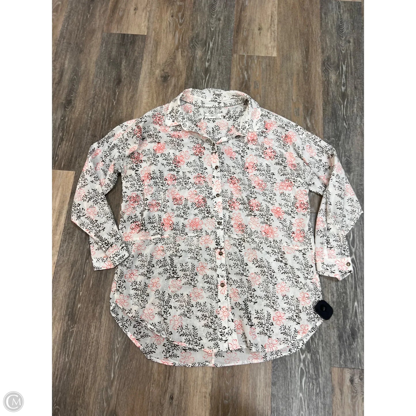 -Blouse Long Sleeve By Anthropologie In White, Size: M/L