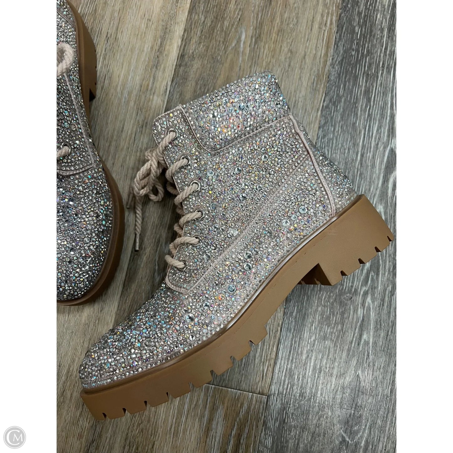 Boots Ankle Heels By Betsey Johnson In Silver, Size: 9.5