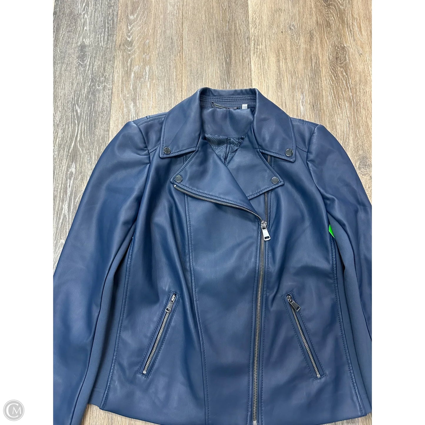Jacket Moto By Chicos In Blue, Size: 4