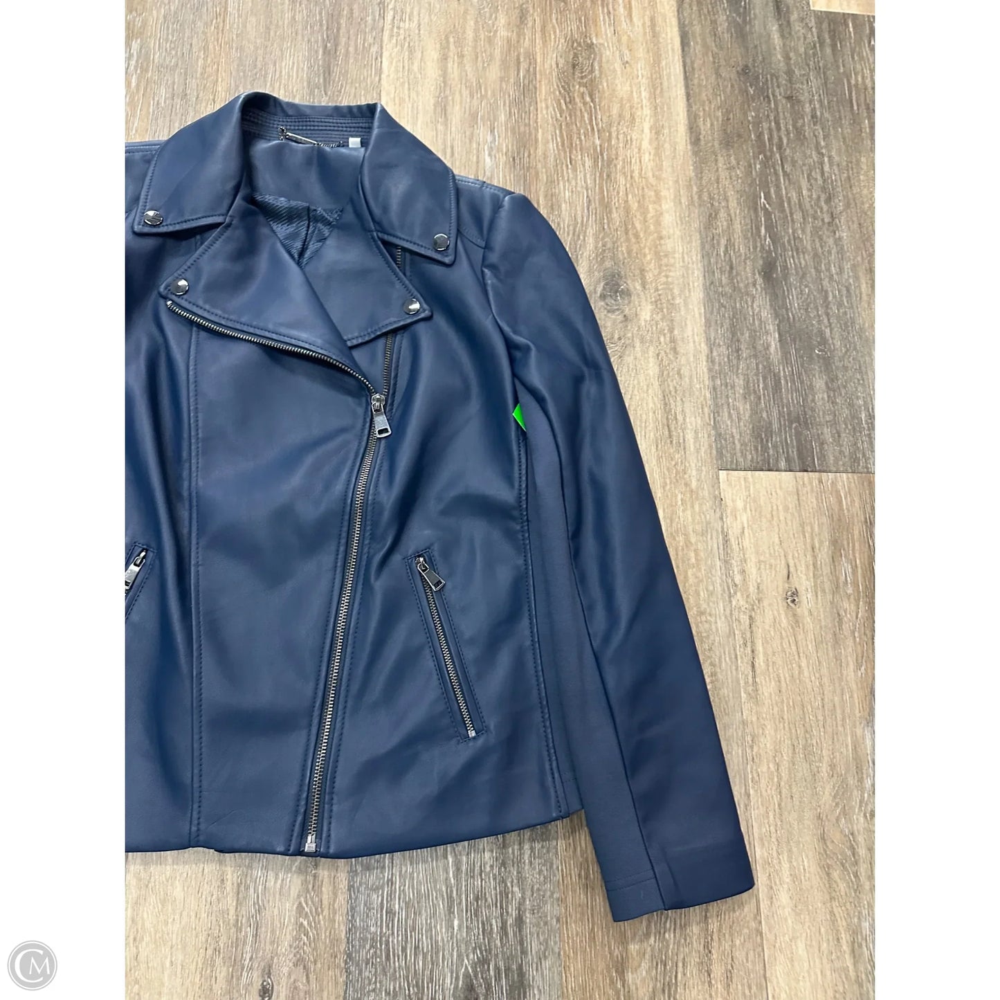 Jacket Moto By Chicos In Blue, Size: 4