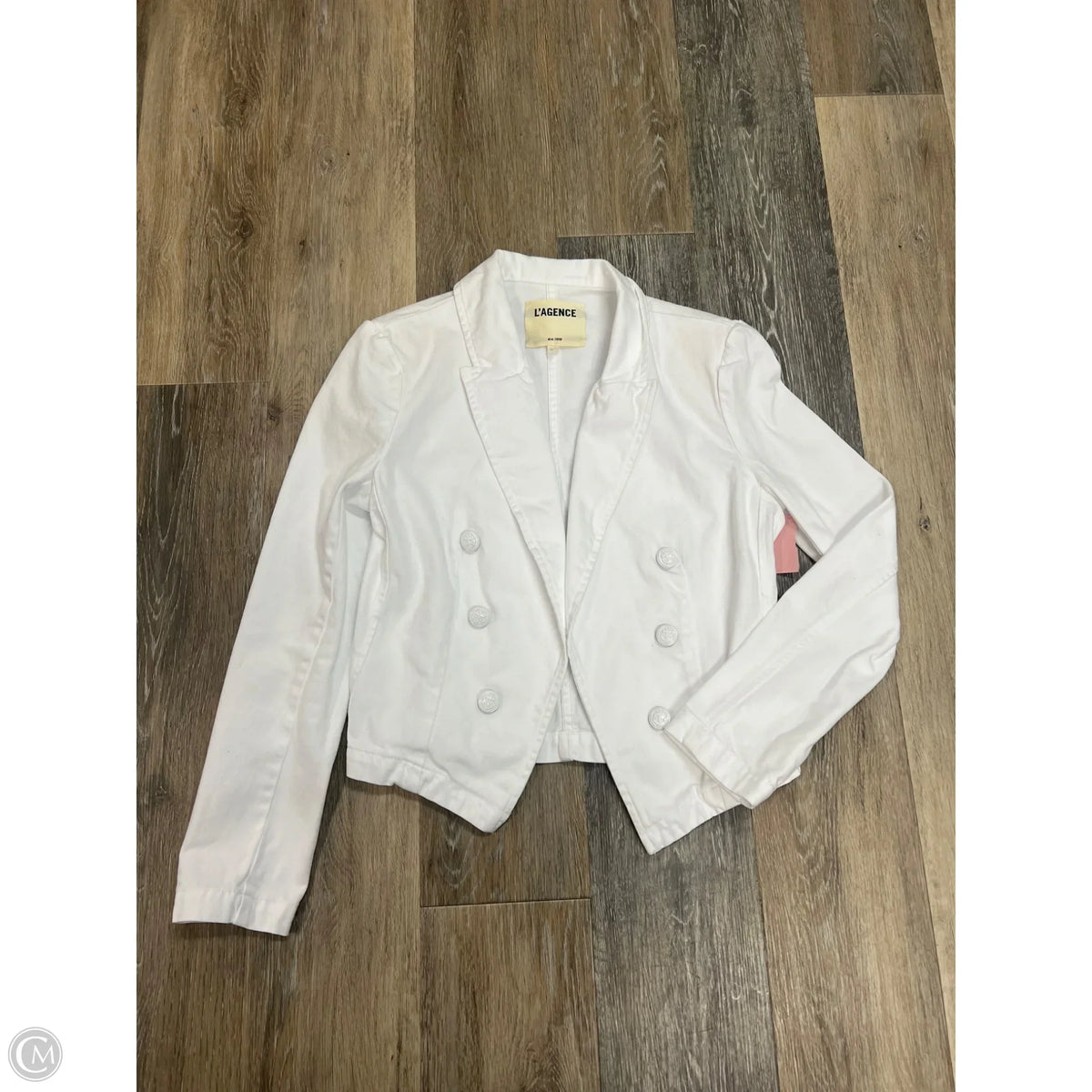 Blazer Denim Designer By L Agence In White, Size: S