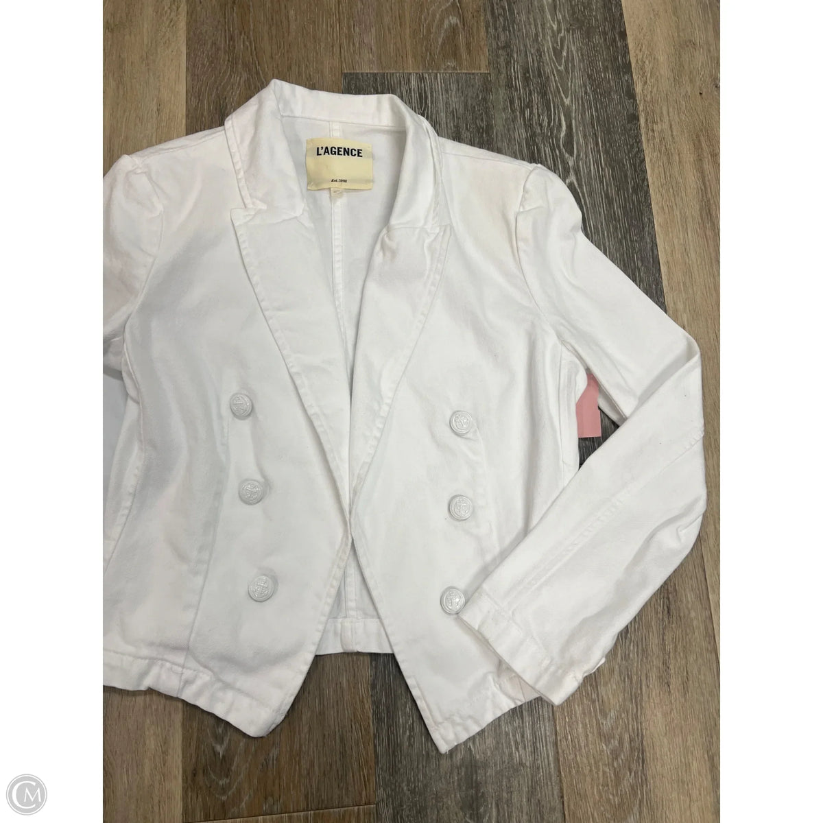 Blazer Denim Designer By L Agence In White, Size: S