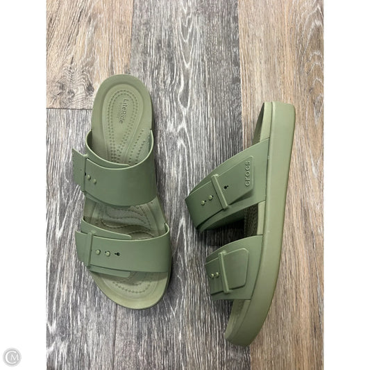 Sandals Flip Flops By Crocs In Green, Size: 10