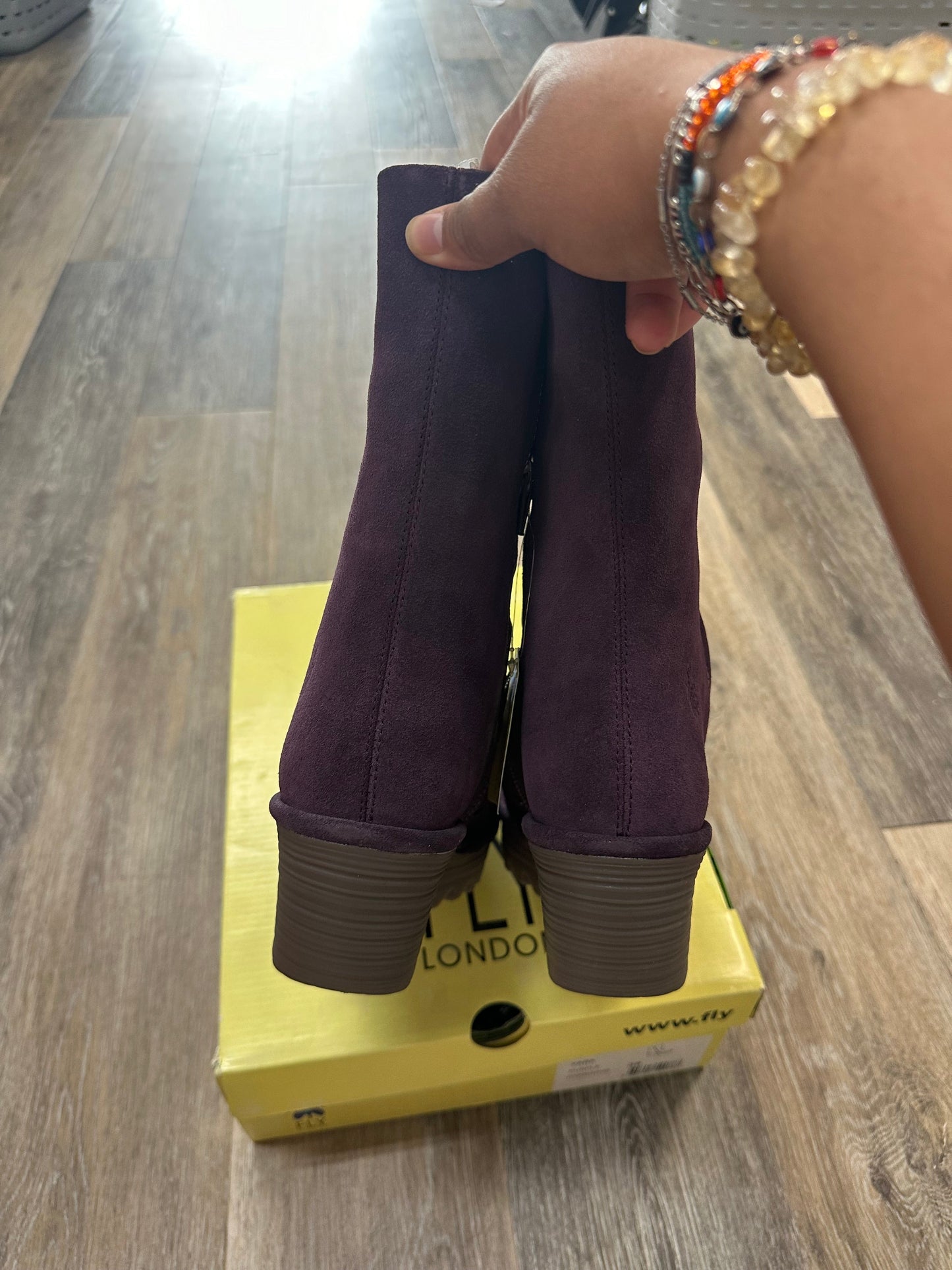 Purple Boots Ankle Heels Fly London, Size 8.5