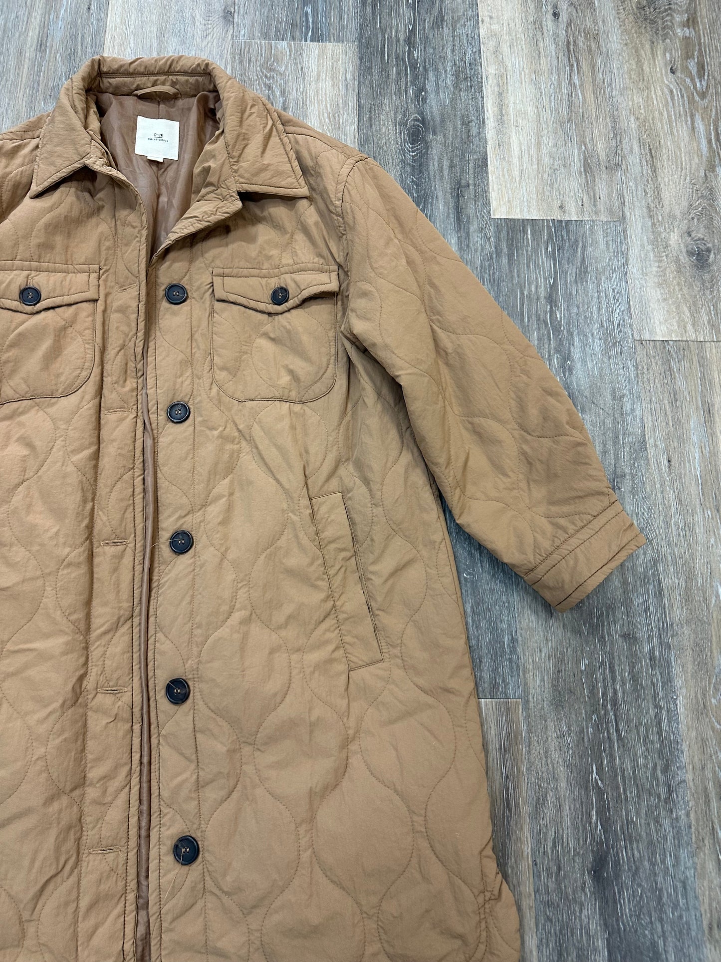 Jacket Puffer & Quilted By Thread And Supply In Tan, Size: M