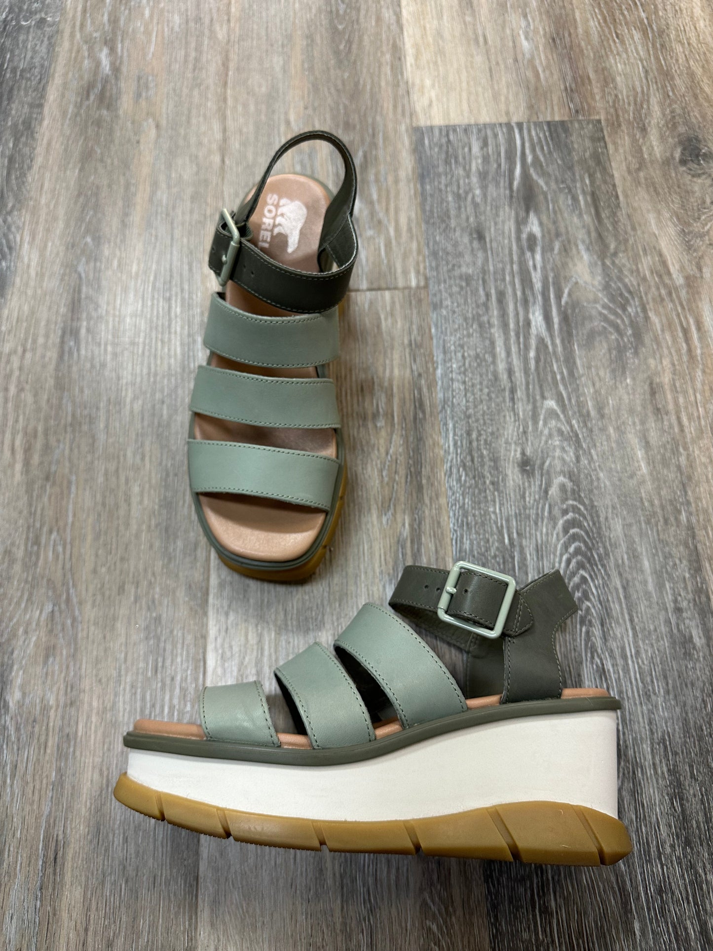 Sandals Heels Wedge By Sorel In Green, Size: 7.5