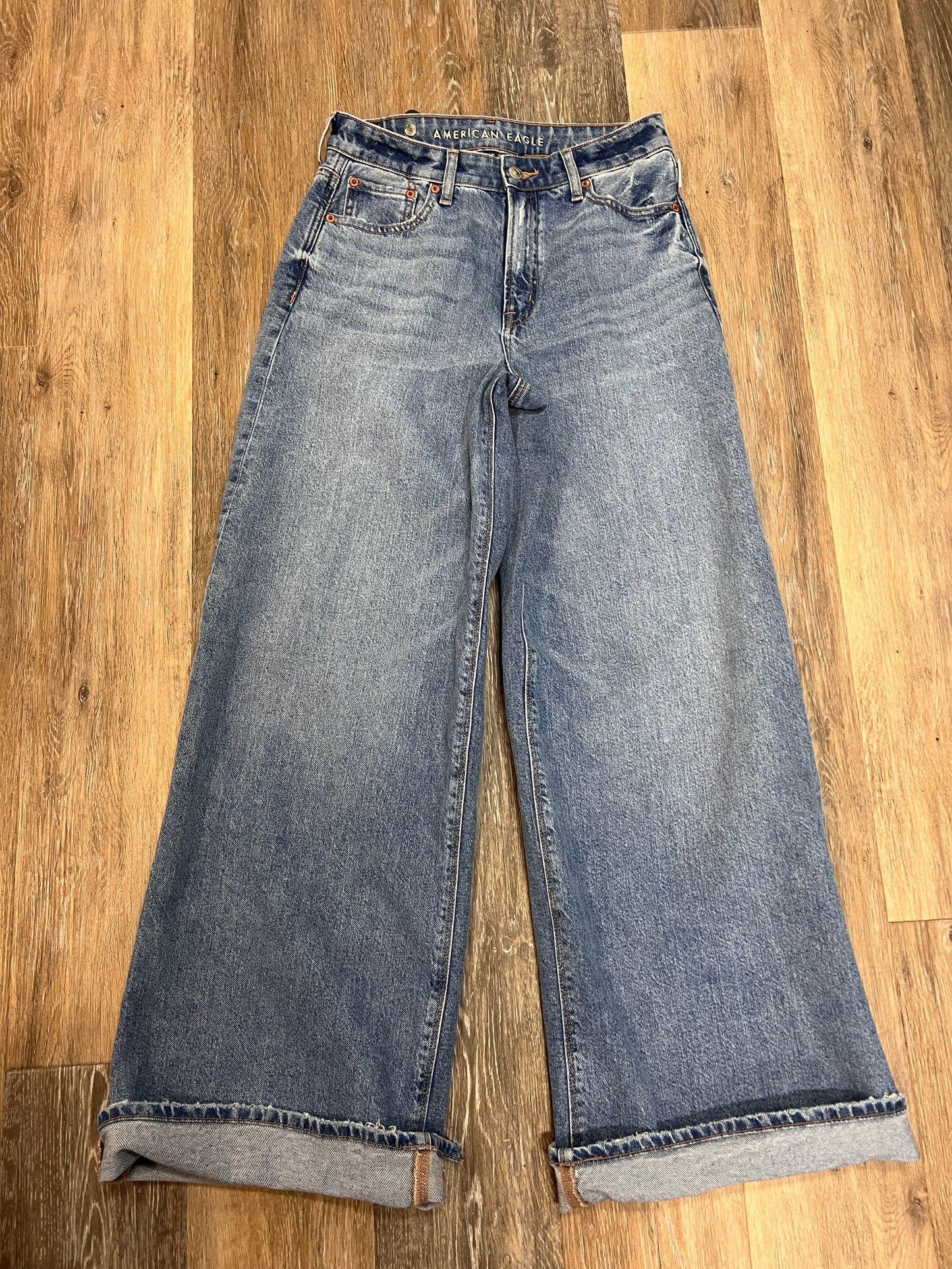 Jeans Wide Leg By American Eagle In Blue Denim, Size: 00