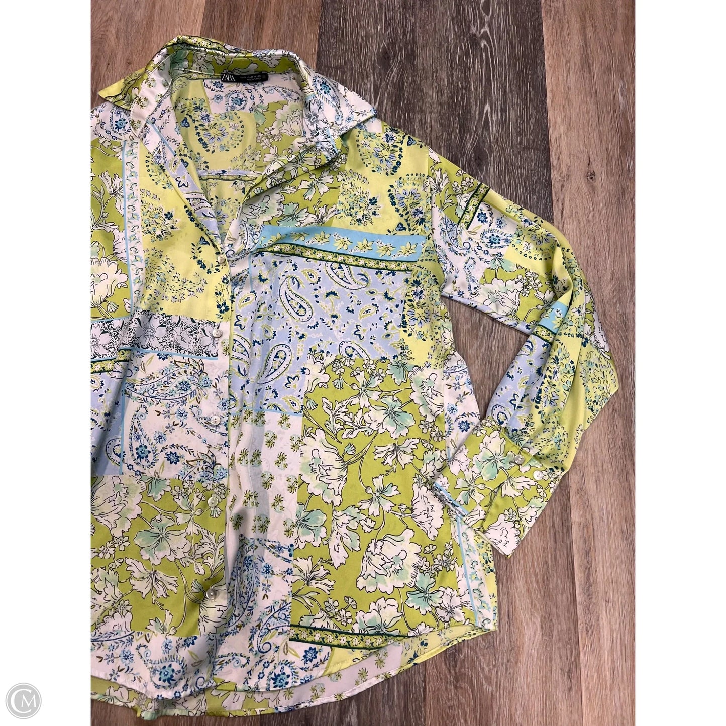 Blouse Long Sleeve By Zara In Green, Size: M