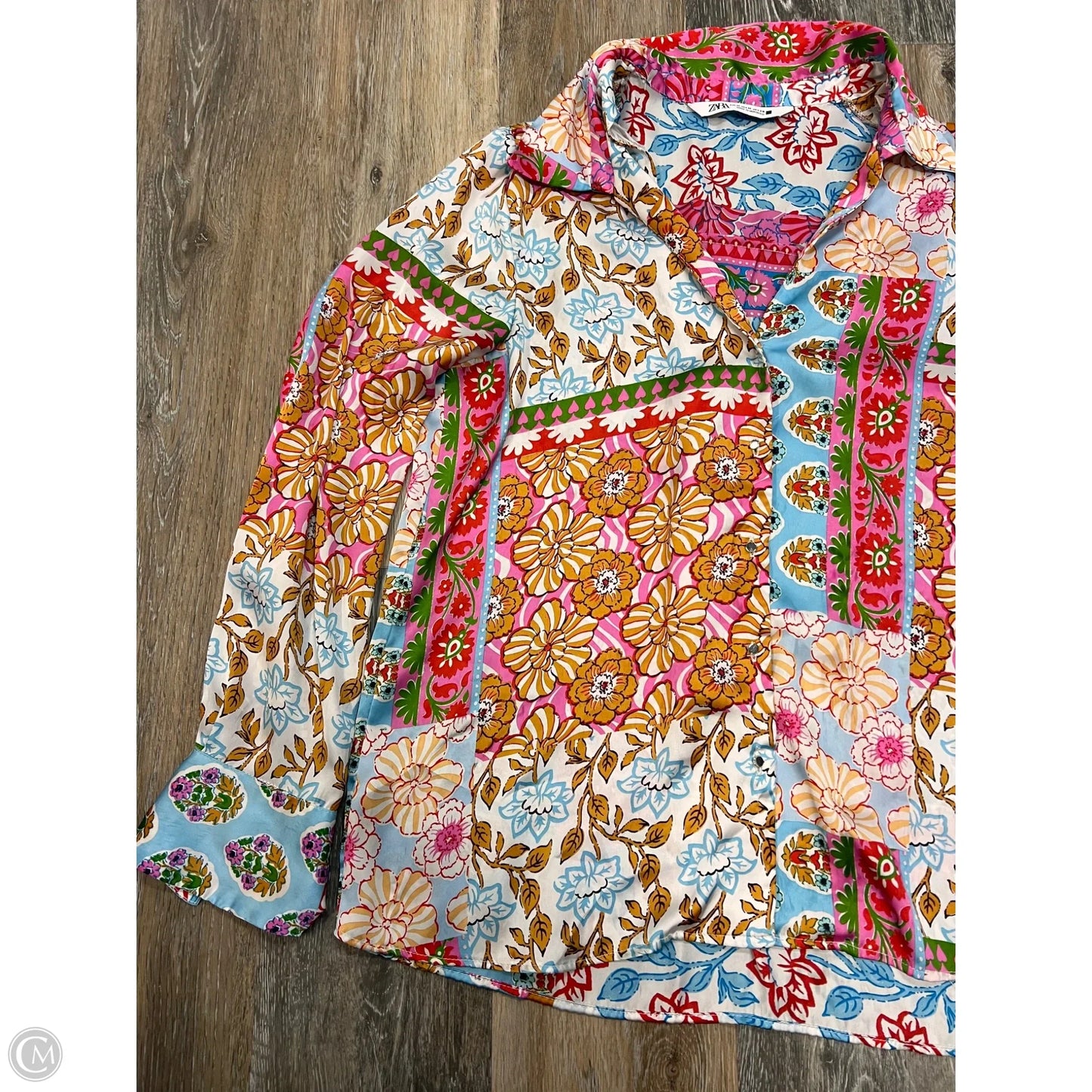 Blouse Long Sleeve By Zara In Pink, Size: M