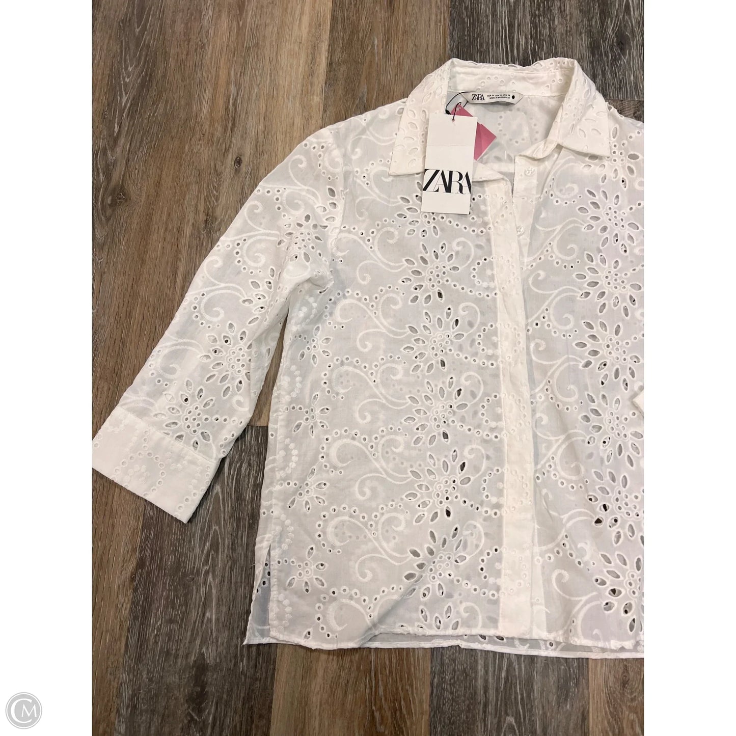 Blouse Long Sleeve By Zara In White, Size: M