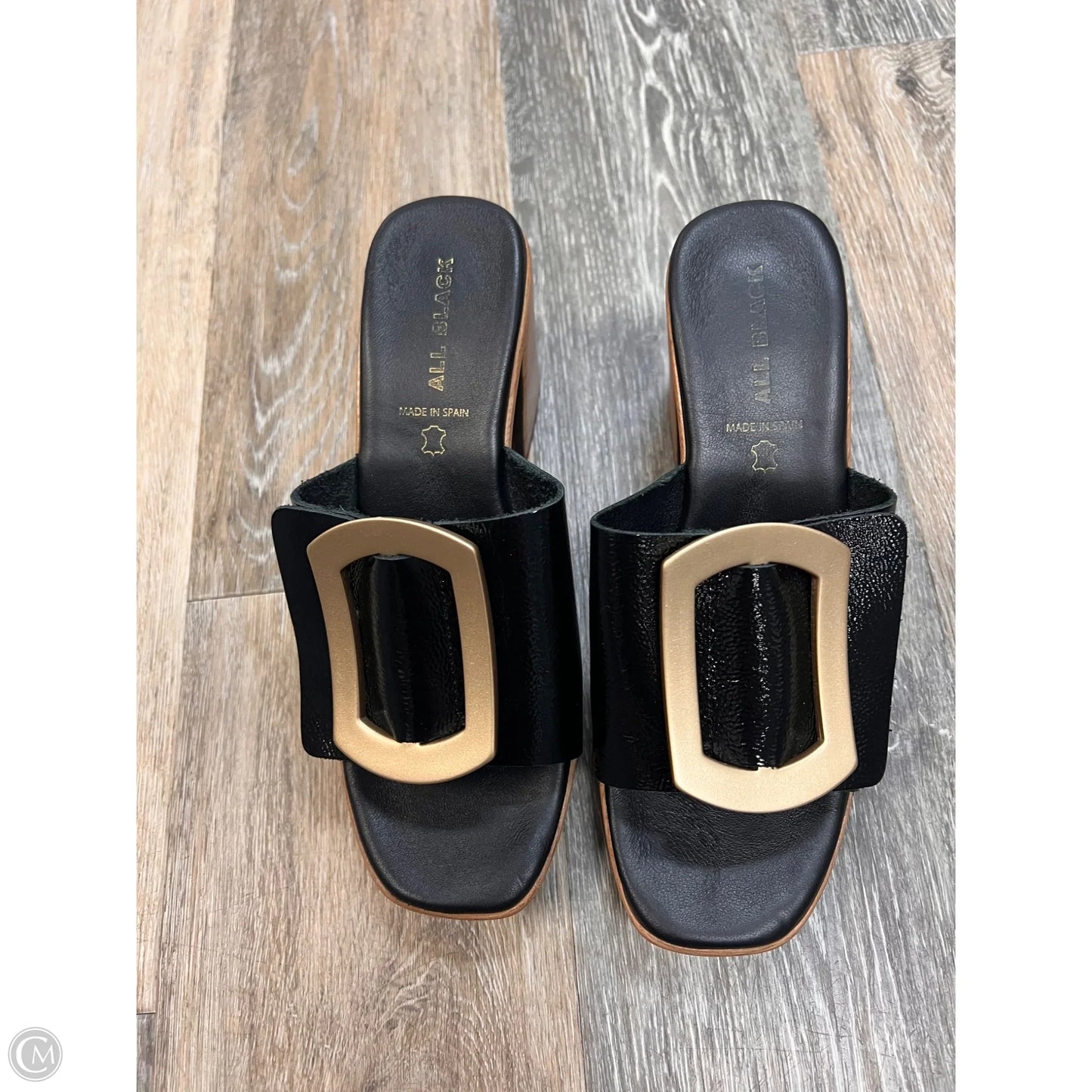 Sandals Heels Block By All Black In Black, Size: 8.5 (39)