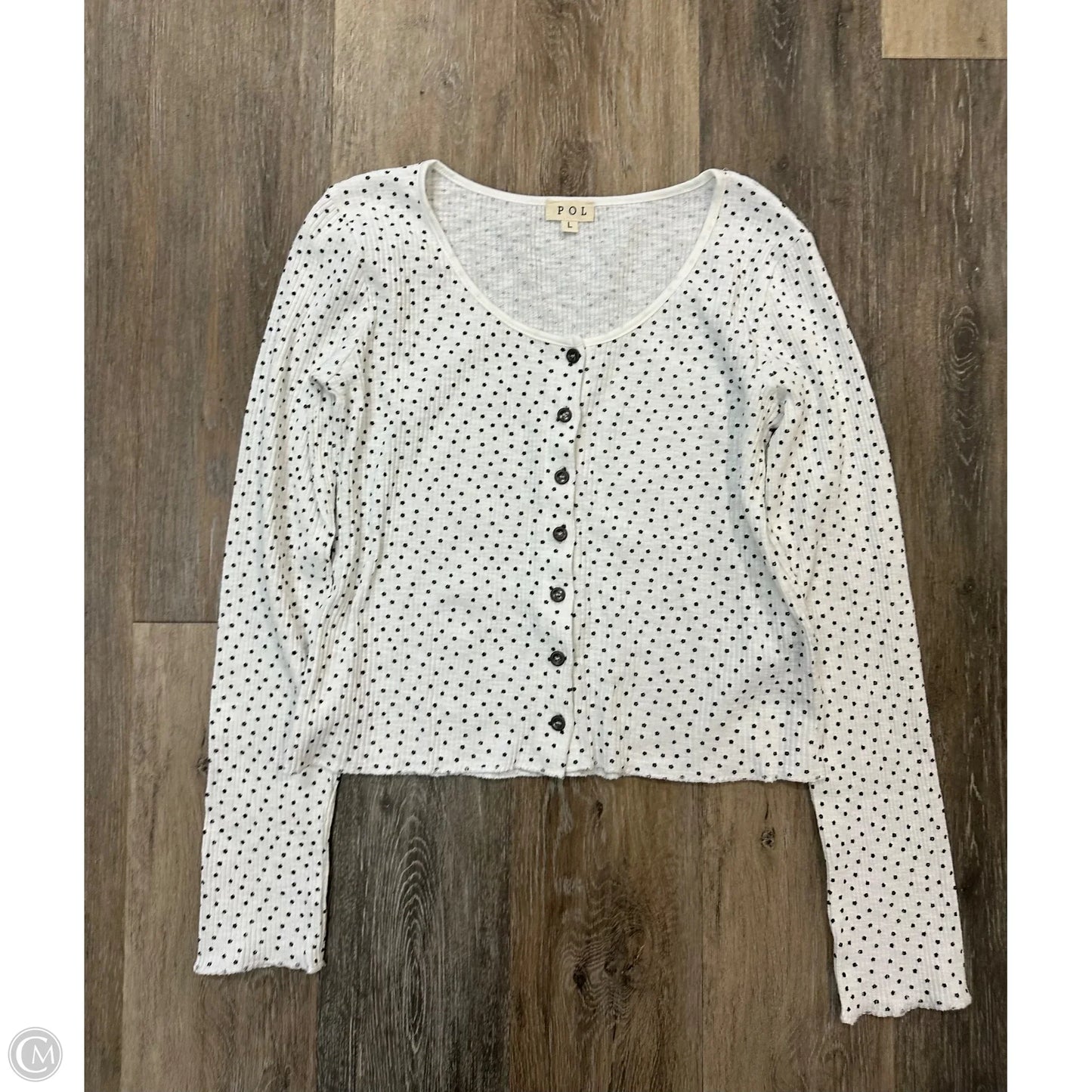 Top Long Sleeve By Pol In Black & White, Size: L